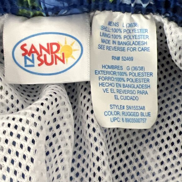Blue Floral Size L Swim Trunks Sand N Sun 100% Polyester w/Zipped Cargo Pocket - Picture 5 of 8